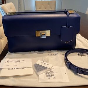 Balenciaga Blue Calfskin Leather Le Dix New Cartable Pochette Shoulder Bag